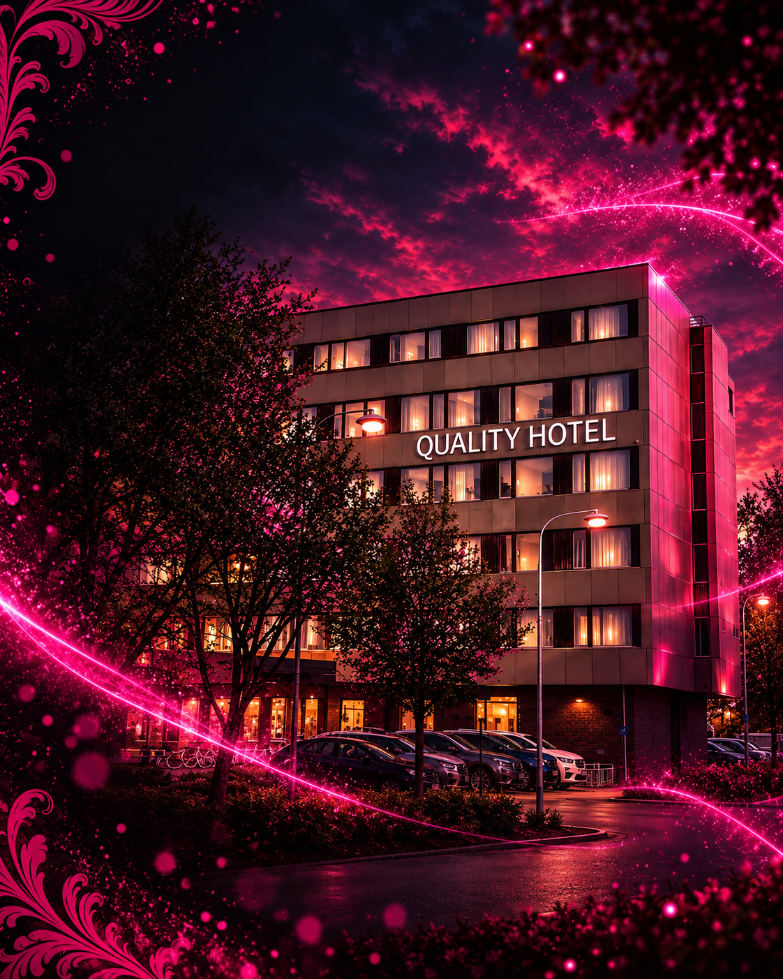 Quality Hotel Grand Falun i kvällsbelysning
